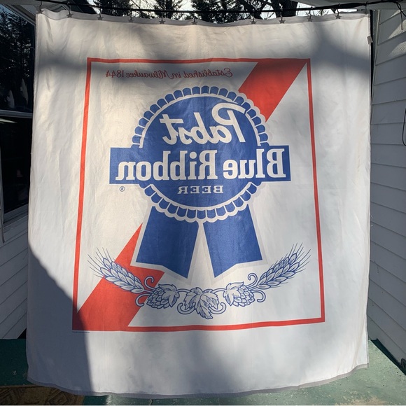 Pabst Blue Ribbon Beer Shower Curtain 💙🤍♥️ PBR Officially Licensed Promo Merch - Picture 5 of 15